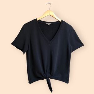 LILLA P Black Cotton Sweatshirt Terry Short Sleeve Front Tie Shirt Peru Women S